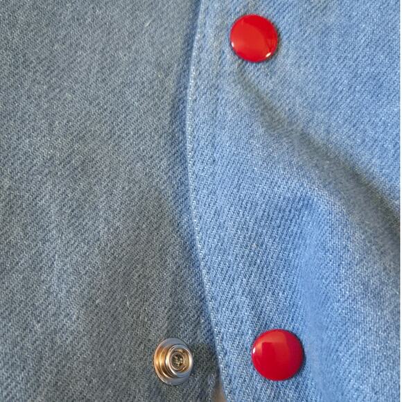 Vintage Mickey Mouse Varsity Blue Red White Denim Leather Jacket Size Small - Picture 6 of 10